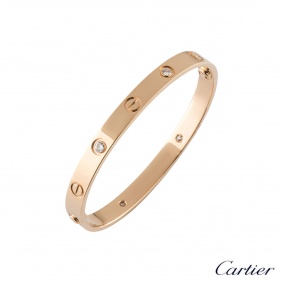 Cartier Rose Gold Half Diamond Love Bracelet Size 17 B6036017